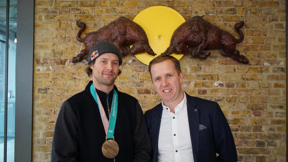 Billy Morgan displays his Olympic medal with Yahoo Sport’s Kevin Palmer