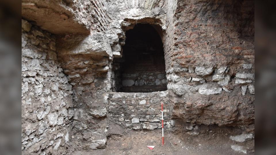 City authorities say it's notable that the underground structures have not been badly damaged by earthquakes for almost 1500 years, suggesting they were built to withstand them. Here we see a rectangular-shaped hole in the gray stone wall.