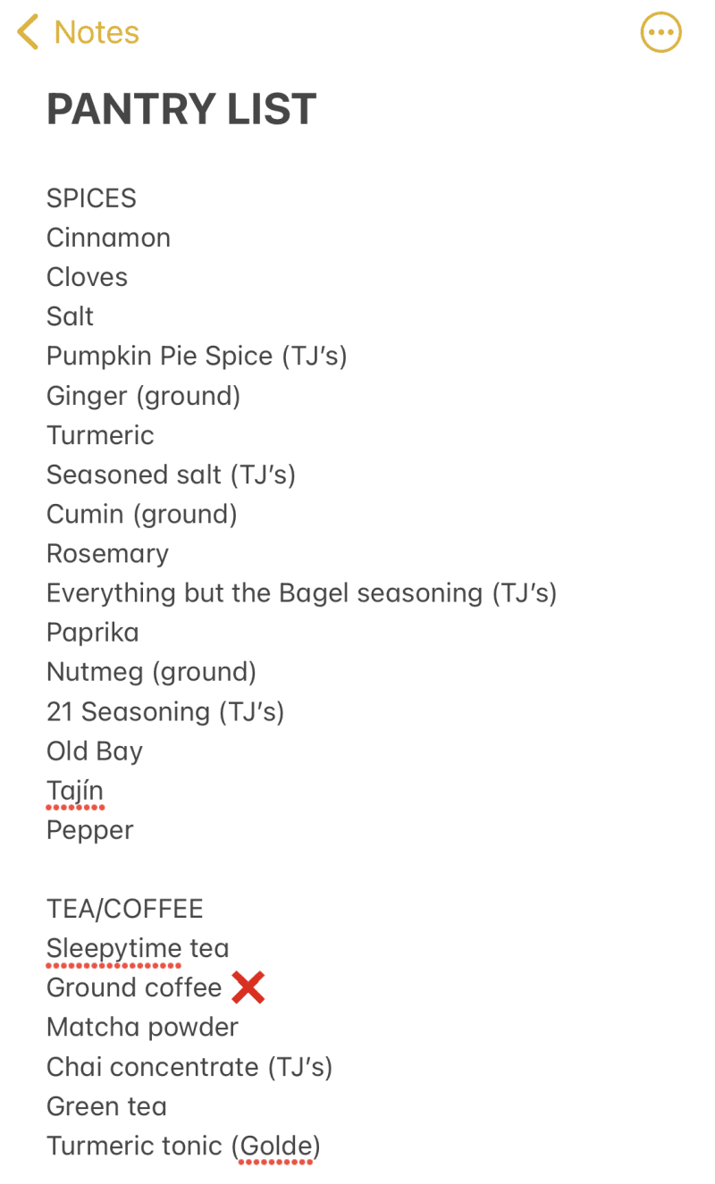 Pantry List