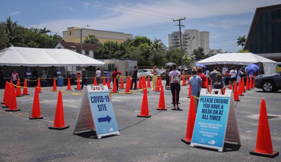 Miami residents line up for COVID-19 testing on Thursday, July 22, at Salvation Army near Miami’s Little Havana neighborhood.