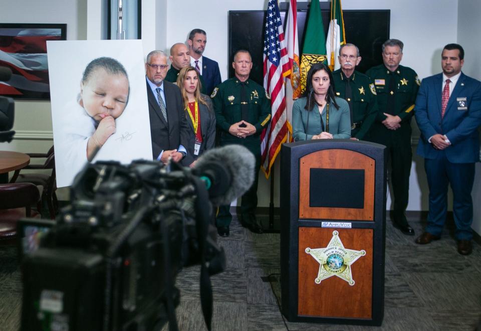 Palm Beach County Sheriff's Office Detective Brittany Christoffel speaks to media during a press conference at the Palm Beach County Sheriff's Office satellite office on Thursday, December 15, 2022, in West Palm Beach, FL. On Thursday, PBSO announced the arrest of the 29-year-old mother of Baby June, a 2-day-old infant who was found dead in the Boynton Beach Inlet in 2018.