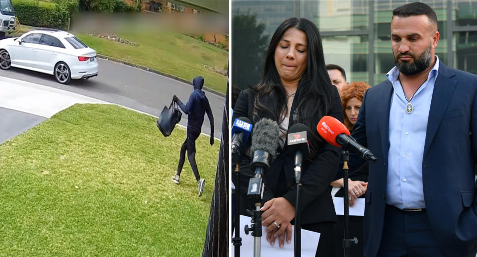 The thief (left) and Leila Abdallah and Danny Abdallah (right) after the driver who killed their three children was sentenced in April. Source: NSW Police/AAP