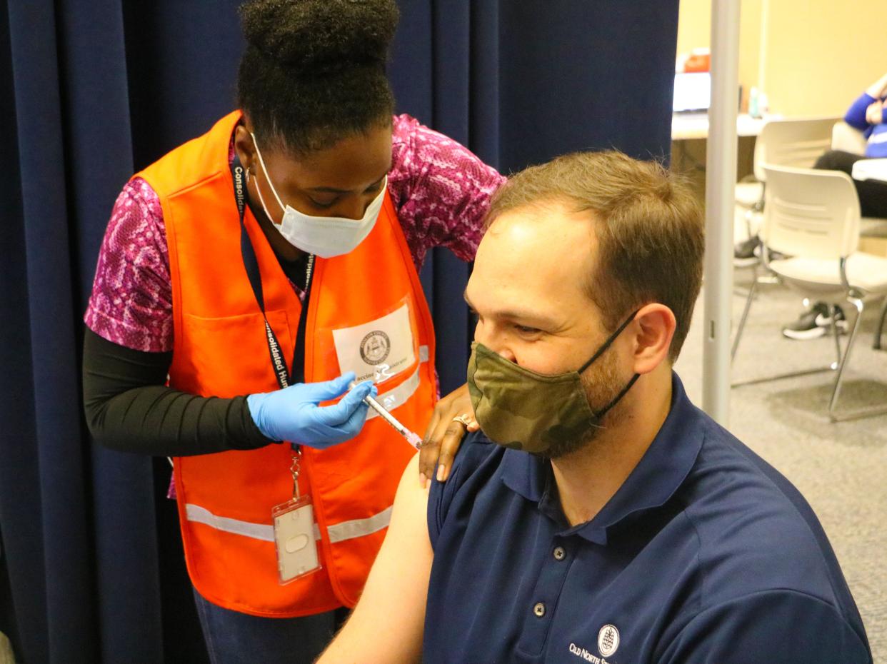 An Onslow County resident receives a COVID-19 vaccine, March 2021.