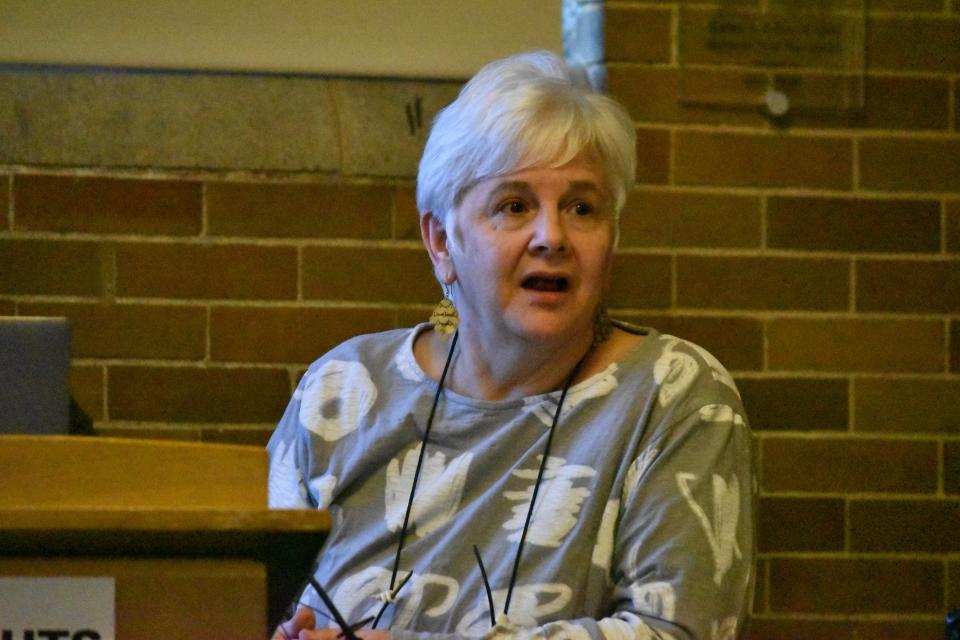 Judith Fox, a professor emerita at Notre Dame Law School, speaks during a presentation of her data on more than 650 eviction filings in St. Joseph County on Tuesday, Feb. 20, at the Civil Rights Heritage Center.