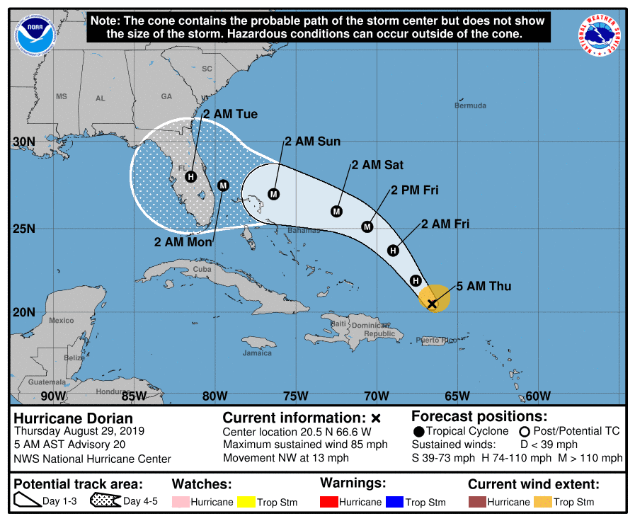 Hurricane Dorian 5 a.m. Aug. 29, 2019