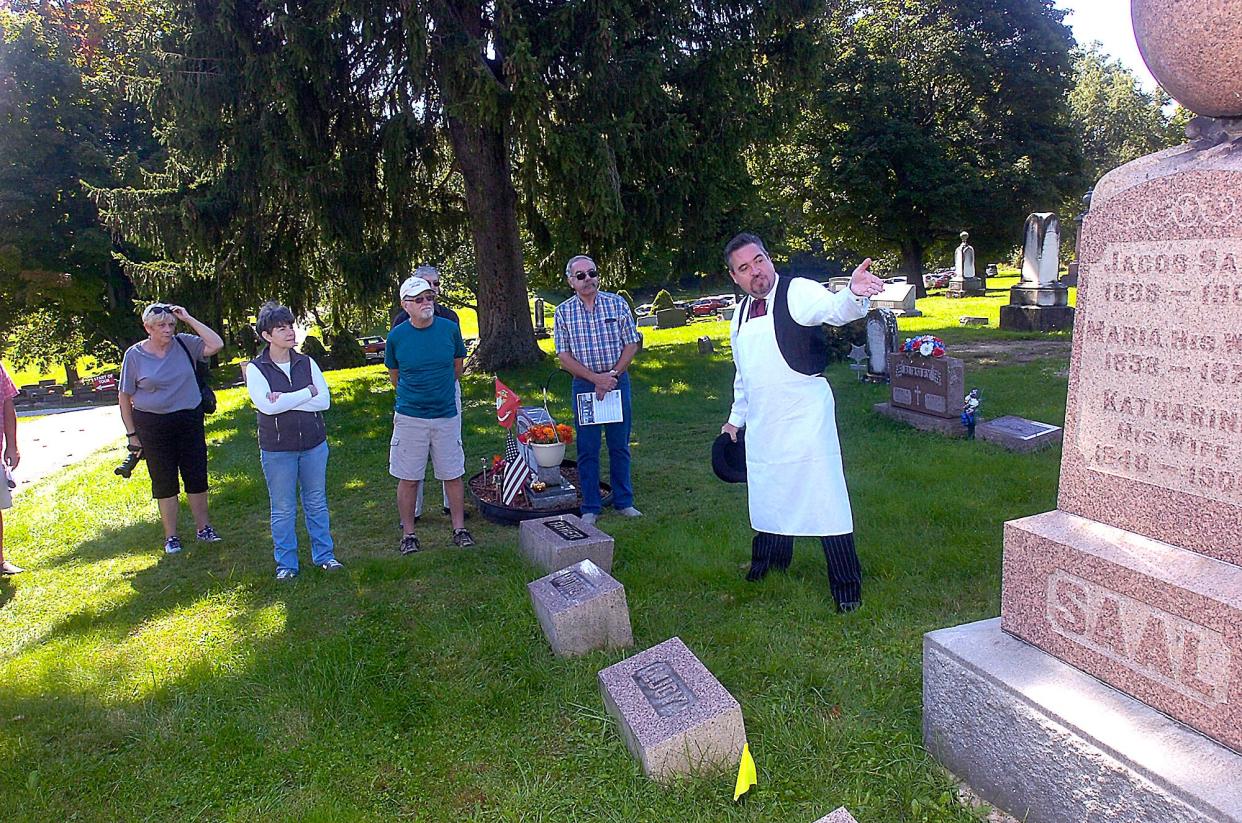 John Moser portrays Jacob Saal during the Living History Cemetery Walk hosted by the Ashland County Historical Society Sunday, Sept. 30, 2018. STEVE STOKES/FOR TIMES-GAZETTE.COM