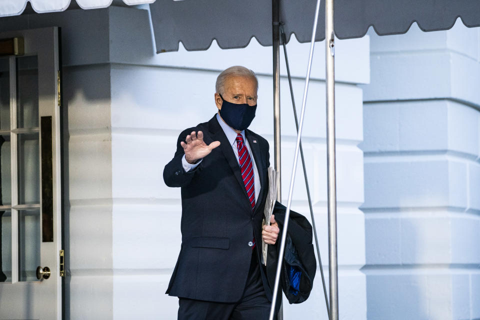 WASHINGTON, DC - FEBRUARY 5: President Joe R. Biden walks to board Marine One and depart from the South Lawn at the White House on Friday, Feb 05, 2021 in Washington, DC. (Photo by Jabin Botsford/The Washington Post via Getty Images)