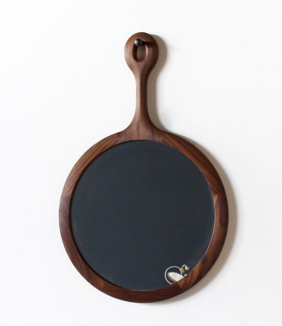 Walnut wood mirror rounded with handle
