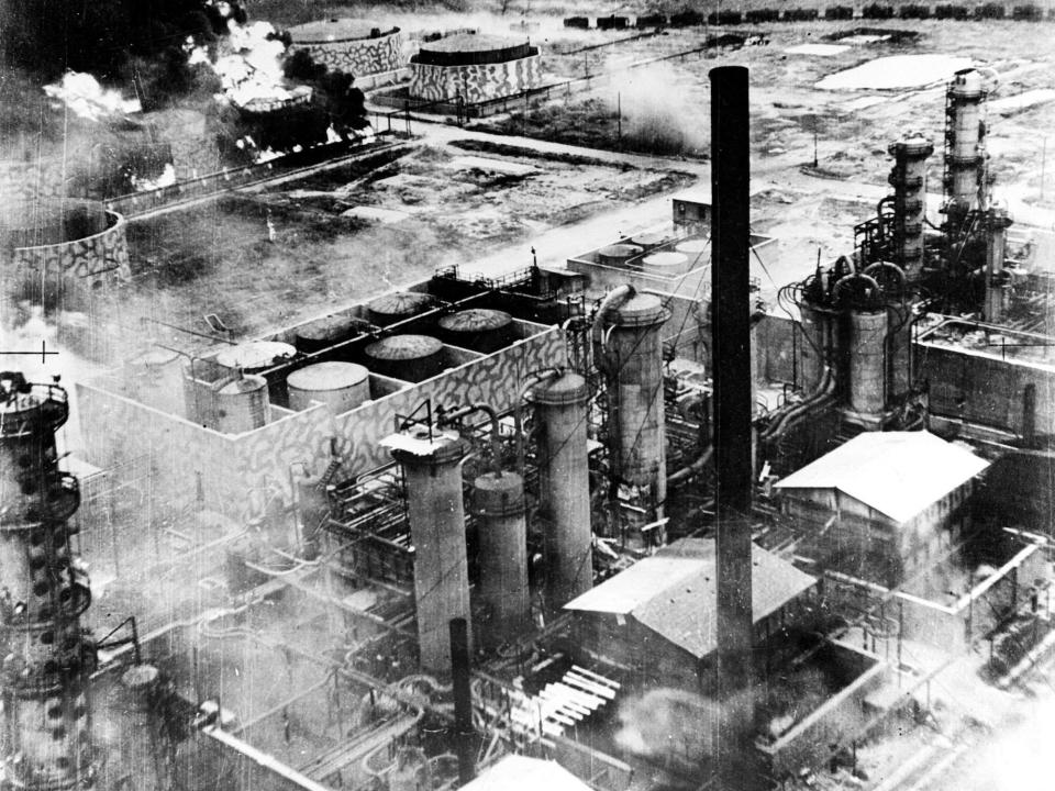 B-24 Ploesti refinery burning raid