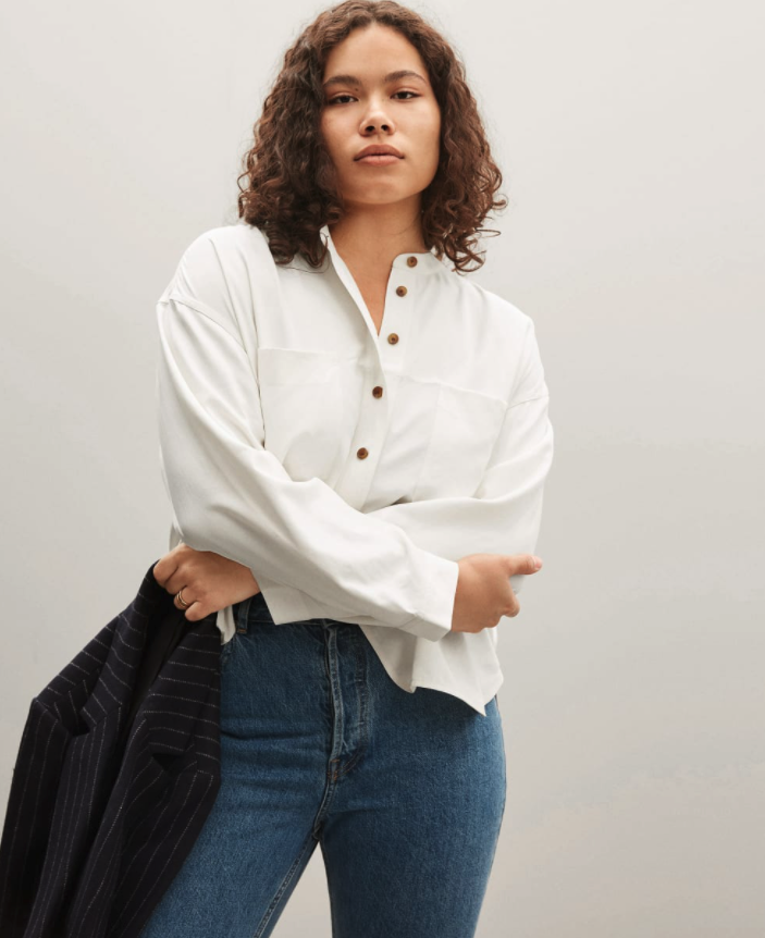 The Washable Silk Henley. Image via Everlane.