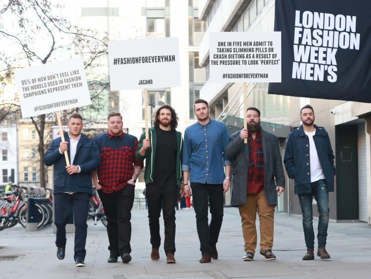 A group of 'real' male models have staged a protest on London Fashion Week Men's [Photo: Jacamo]