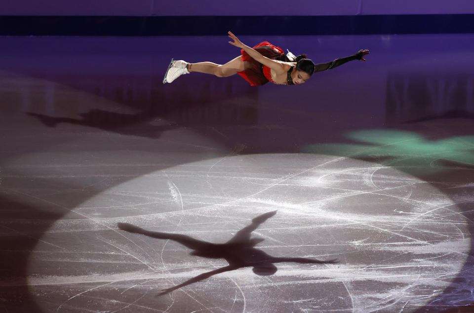 South Korea's You Young performs during the gala exhibition in the ISU Four Continents Figure Skating Championships in Seoul, South Korea, Sunday, Feb. 9, 2020. (AP Photo/Lee Jin-man)