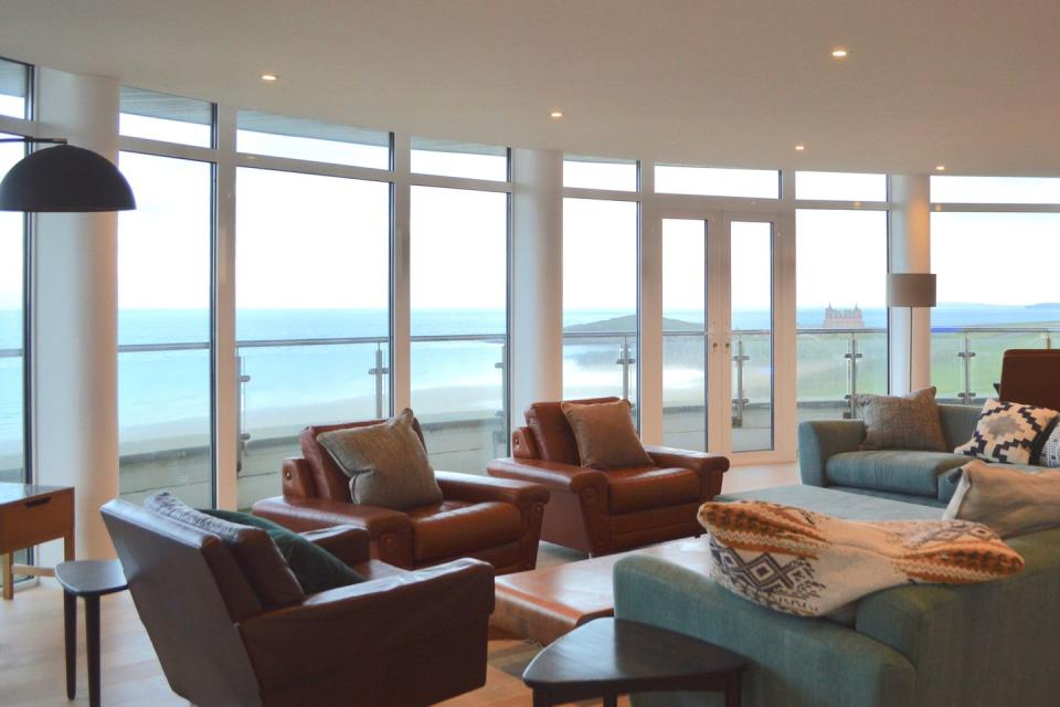 <p>High on a hill on the Cornish coast lies a truly idyllic retreat for design-loving urbanites - a <a href="https://www.harpersbazaar.com/uk/travel/news/a42897/cornwall-beach-apartments/" rel="nofollow noopener" target="_blank" data-ylk="slk:sprawling two-floor penthouse;elm:context_link;itc:0;sec:content-canvas" class="link ">sprawling two-floor penthouse</a> complete with an expansive rooftop terrace and jacuzzi. It's the perfect destination for big groups (the space sleeps up to 10) to enjoy a weekend away by the sea. </p><p>To book, visit <a class="link " href="http://www.tregullandandco.co.uk/" rel="nofollow noopener" target="_blank" data-ylk="slk:tregullandandco.co.uk;elm:context_link;itc:0;sec:content-canvas">tregullandandco.co.uk</a> or ring 01566 770880.</p>