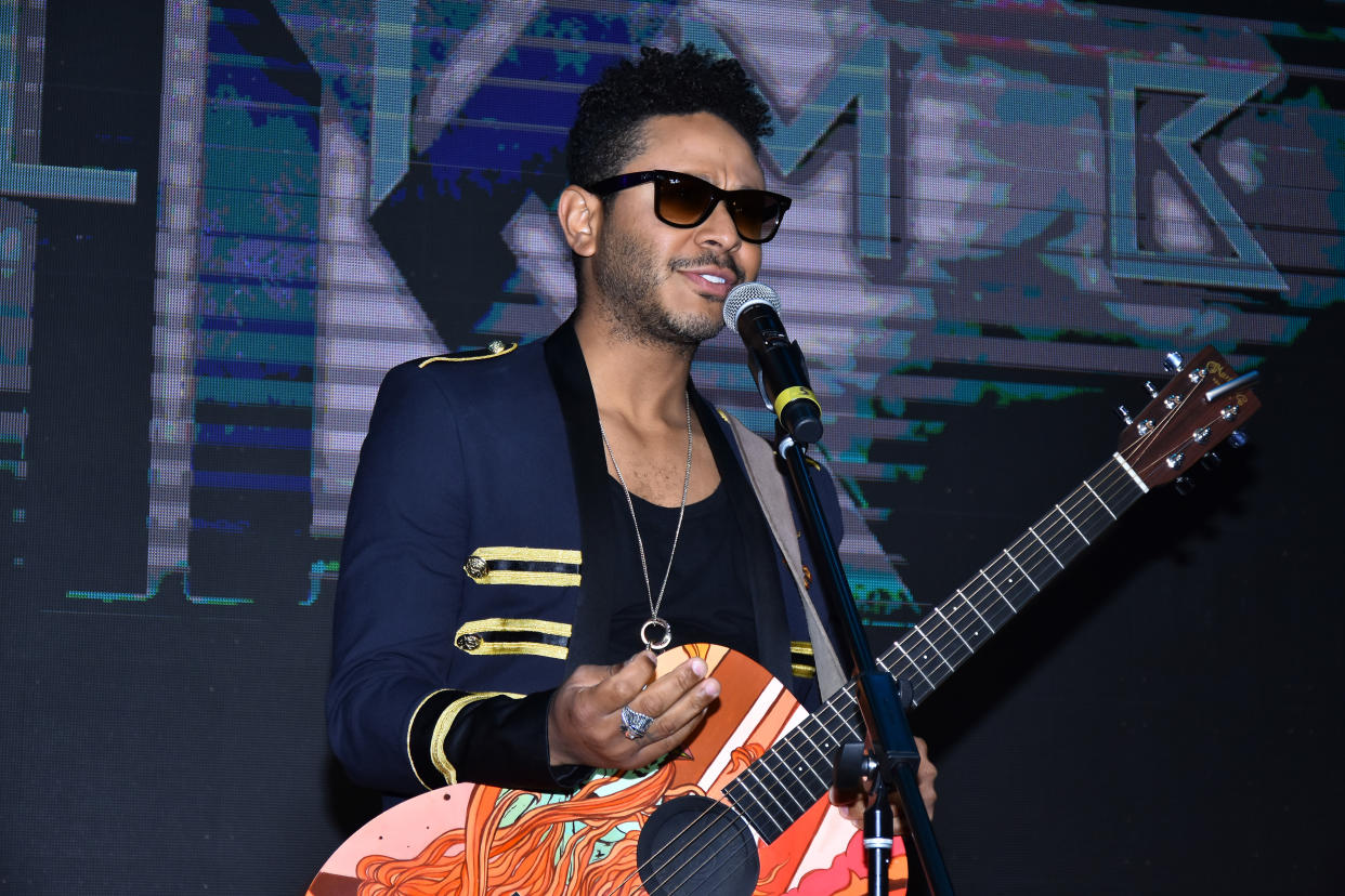 Singer Kalimba talks during a press conference to promote his latest album 'Somos Muchos y Venimos Todos' at Universal Music Auditorium on August 5, 2019 in Mexico City, Mexico (Photo by Eyepix/NurPhoto via Getty Images)