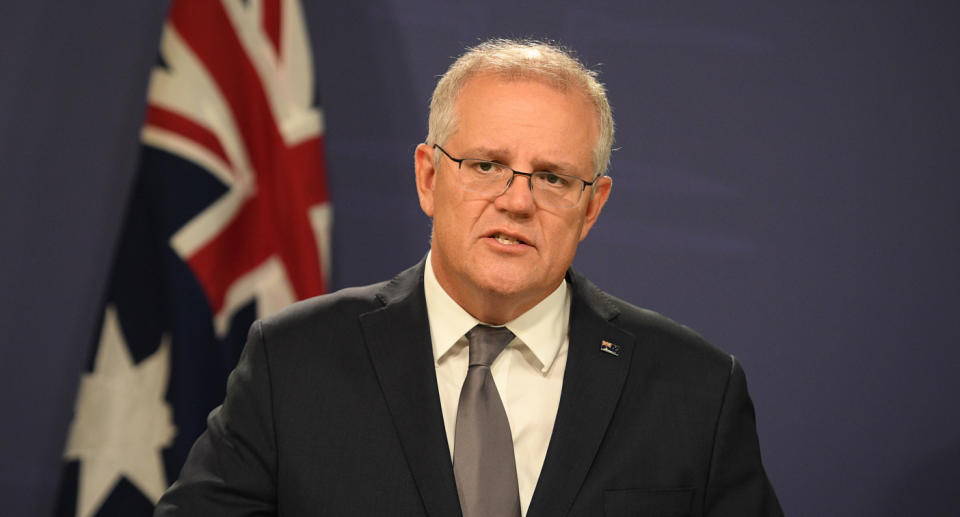 Prime Minister Scott Morrison addresses the media during a press conference in Sydney, Friday, March 5, 2021