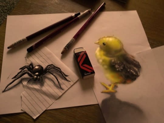 Creepy: A large spider and a chick leap off the page in this animal-themed effort (Ramon Bruin)