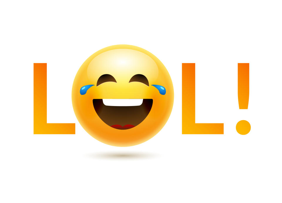 Laughing emoji with tears and the text "LOL!" indicating something funny on the internet