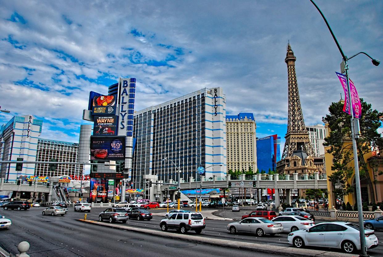 Bally’s Las Vegas Hotel and Casino photographed from a busy road.