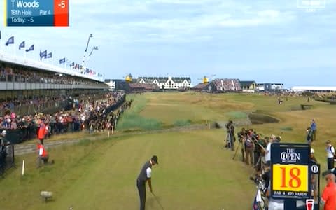 Tiger tees off on the 18th - Credit: Sky Sports