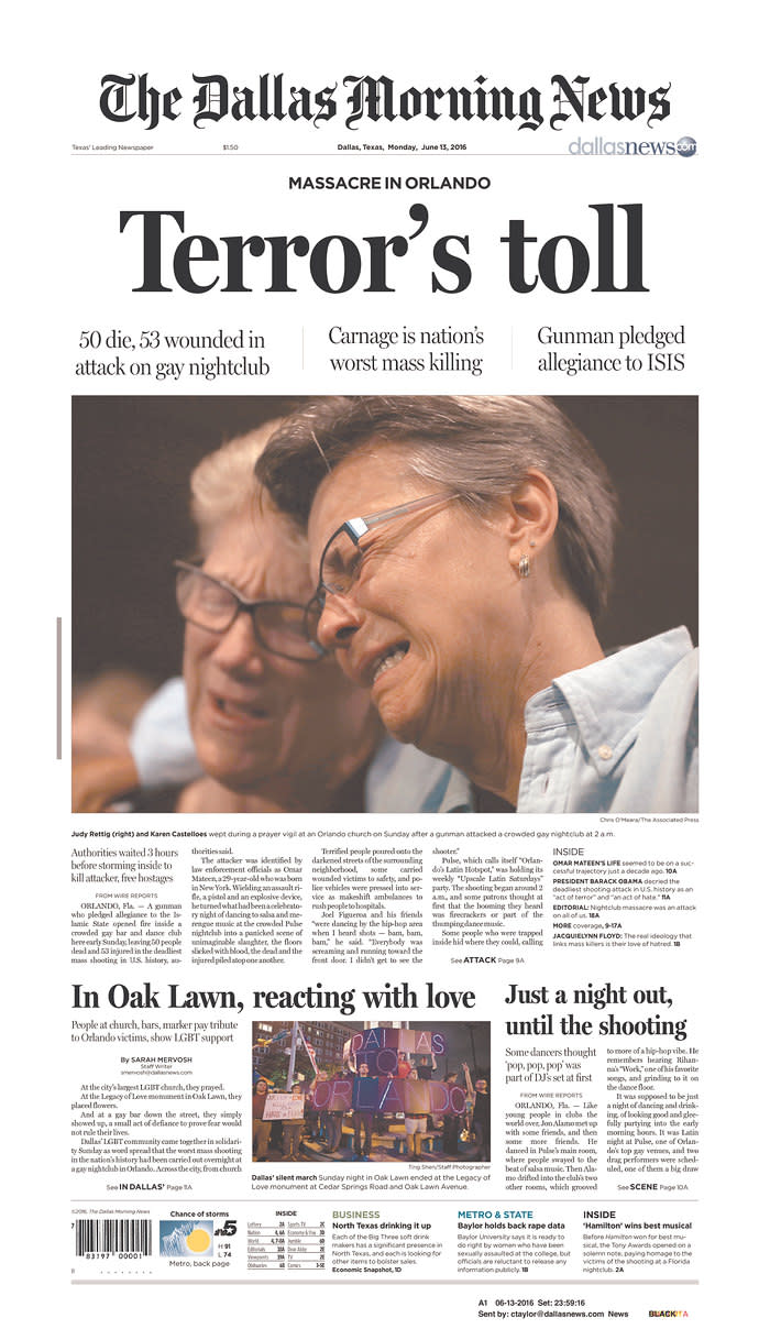 <p>The Dallas Morning News<br> Published in Dallas, Texas USA. (newseum.org) </p>