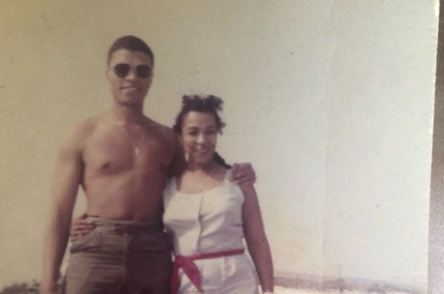 Billy Dee Williams poses with his mother, Loretta Anne, at New York's Jones Beach in 1955.