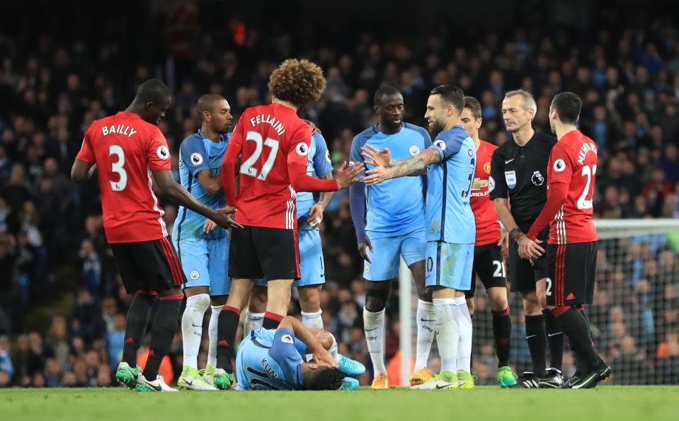 Marouane Fellaini saw red at the Etihad Stadium 