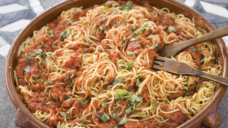 Large bowl of spaghetti