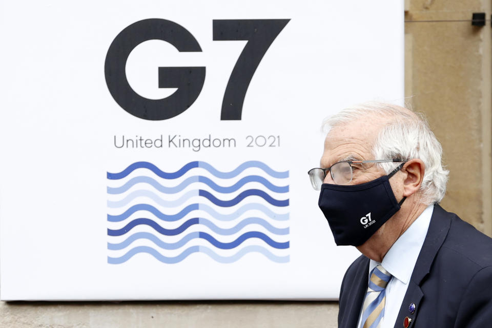 LONDON, ENGLAND - MAY 05: European High Representative of the Union for Foreign Affairs Josep Borrell leaves the G7 foreign ministers' meeting on May 5, 2021 in London, England. Representatives from G7 countries are meeting face-to-face for the first time in two years, ahead of the G7 Leaders’ Summit to be held in June. (Photo by Adrian Dennis - WPA Pool/Getty Images)