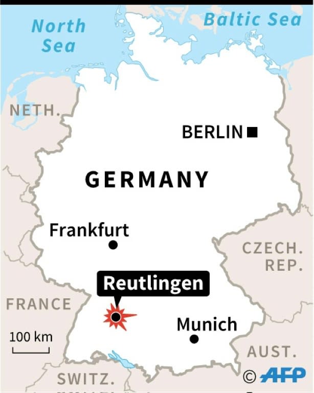 Map locating Reutlingen, Germany, where a man killed a woman and wounded two others with a machete Sunday