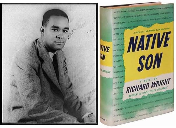 Side by side of Wright and the original hardcopy version of ‘Native Son’ Photo: University Bookstore