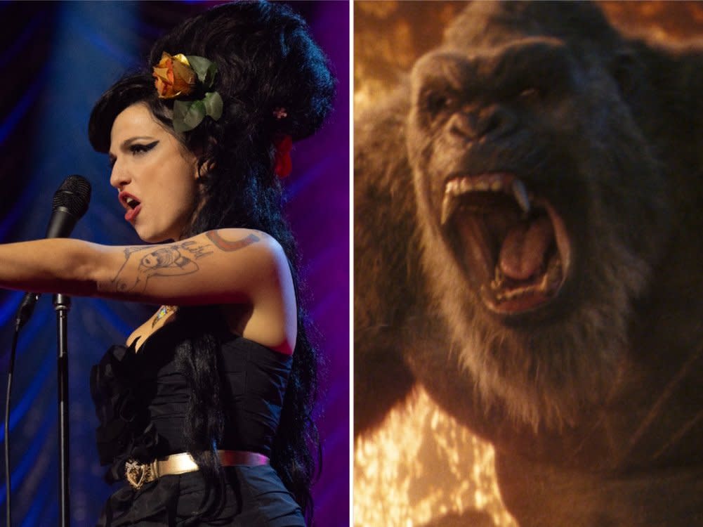 Marisa Abela spielt in "Back to Black" Sängerin Amy Winehouse. Bei "Godzilla x Kong: The New Empire" stehen derweil keine Menschen im Zentrum der Handlung. (Bild: © Dean Rogers © STUDIOCANAL SAS / © 2024 Warner Bros. Entertainment Inc. All Rights Reserved.)