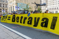 <p>On the eve of the Democratic National Convention, thousands marched in Philadelphia for action to prevent climate catastrophe and present their demands directly to current and future policy makers. (Erik McGregor/Pacific Press/LightRocket via Getty Images)</p>