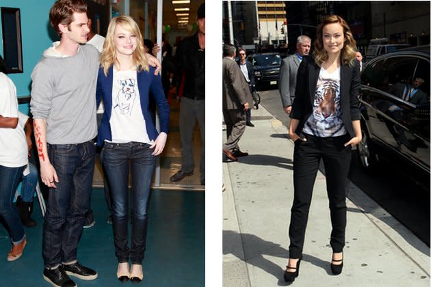 Emma Stone und Olivia Wilde tragen T-Shirts mit Tier-Print (Bilder: Getty Images)