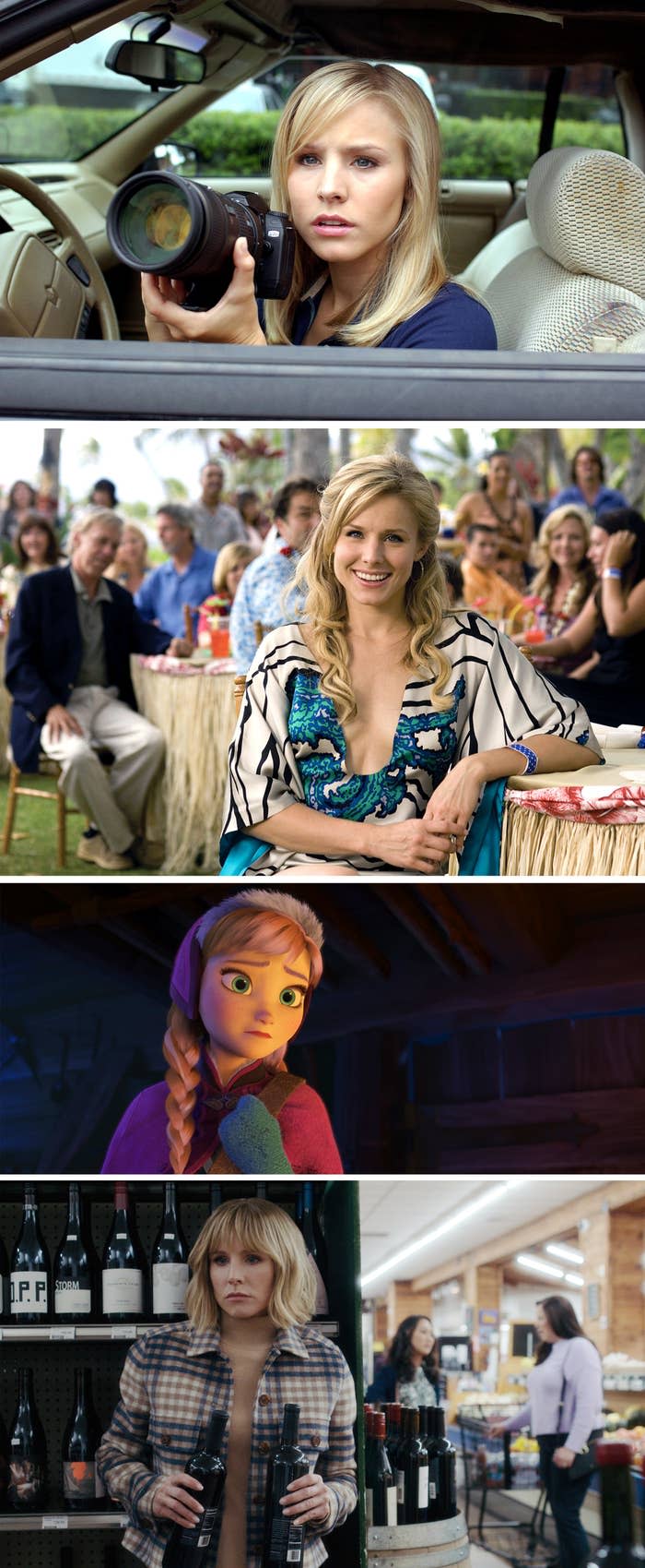 Kristen's various roles including Anna in the animated film Frozen and Veronica Mars