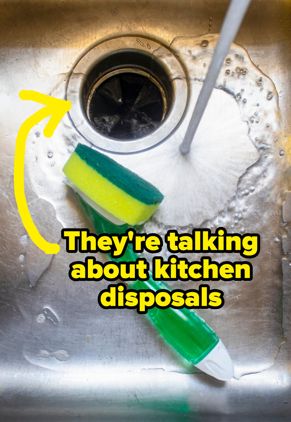 Arrow pointing to a garbage disposal