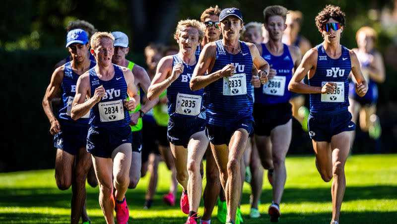 BYU’s Joey Nokes (2833) leads the pack at the Autumn Classic. Nokes and the No. 3-ranked Cougars will be competing in the NCAA cross-country regionals on Friday.