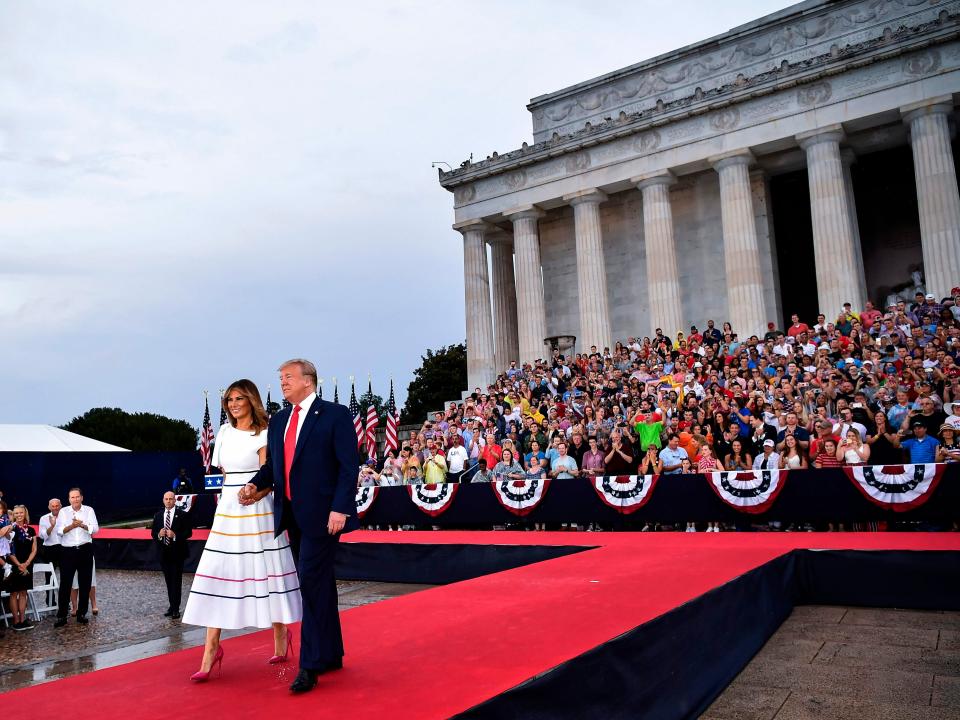 President Donald Trump and first lady Melania Trump arrive at the "Salute to America" Fourth of July event at the Lincoln Memorial in Washington, D.C., July 4, 2019.