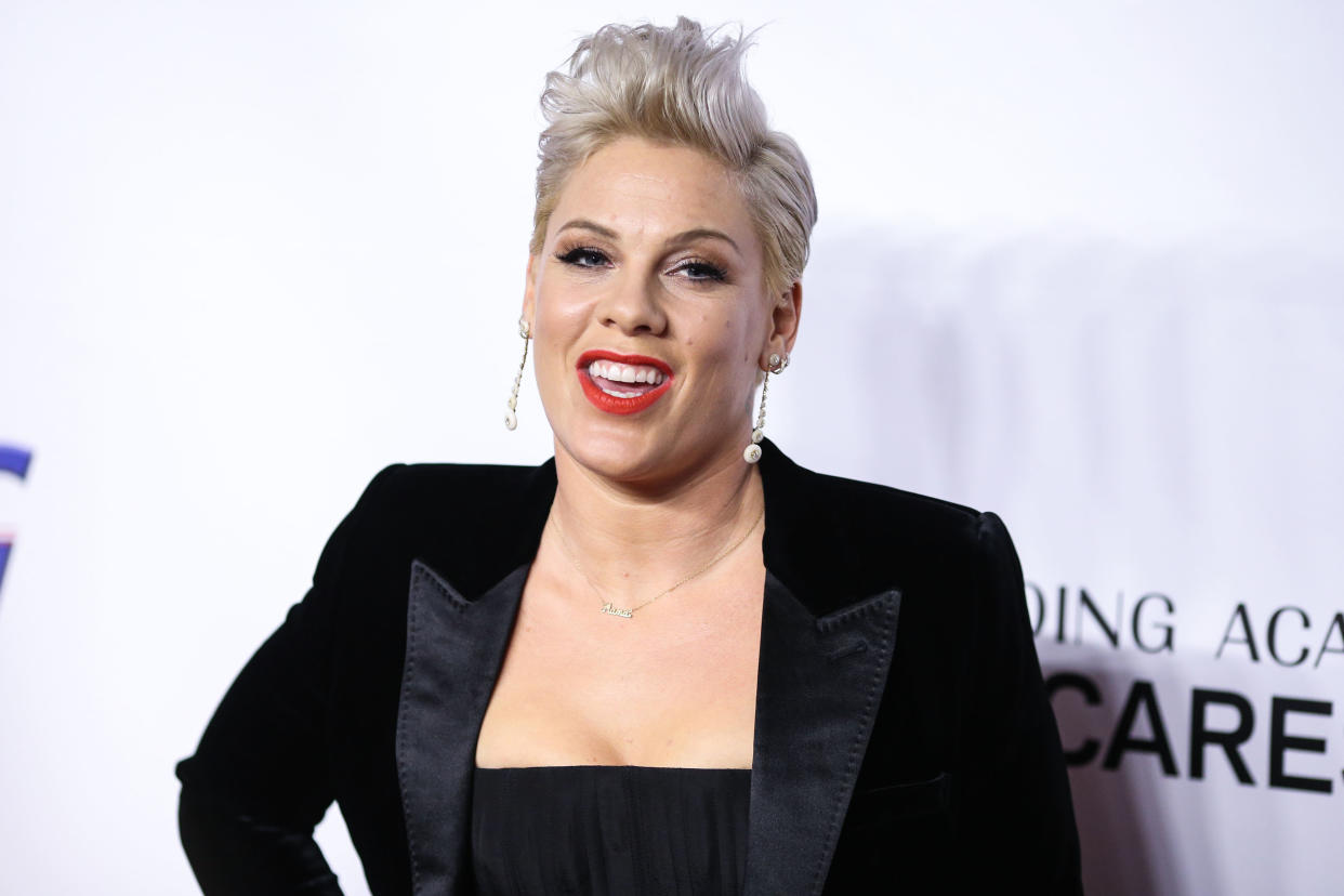 LOS ANGELES, CA, USA - FEBRUARY 08: Singer P!nk (Pink, Alecia Moore) arrives at the 2019 MusiCares Person Of The Year Honoring Dolly Parton held at the Los Angeles Convention Center on February 8, 2019 in Los Angeles, California, United States. (Photo by Xavier Collin/Image Press Agency/Sipa USA)