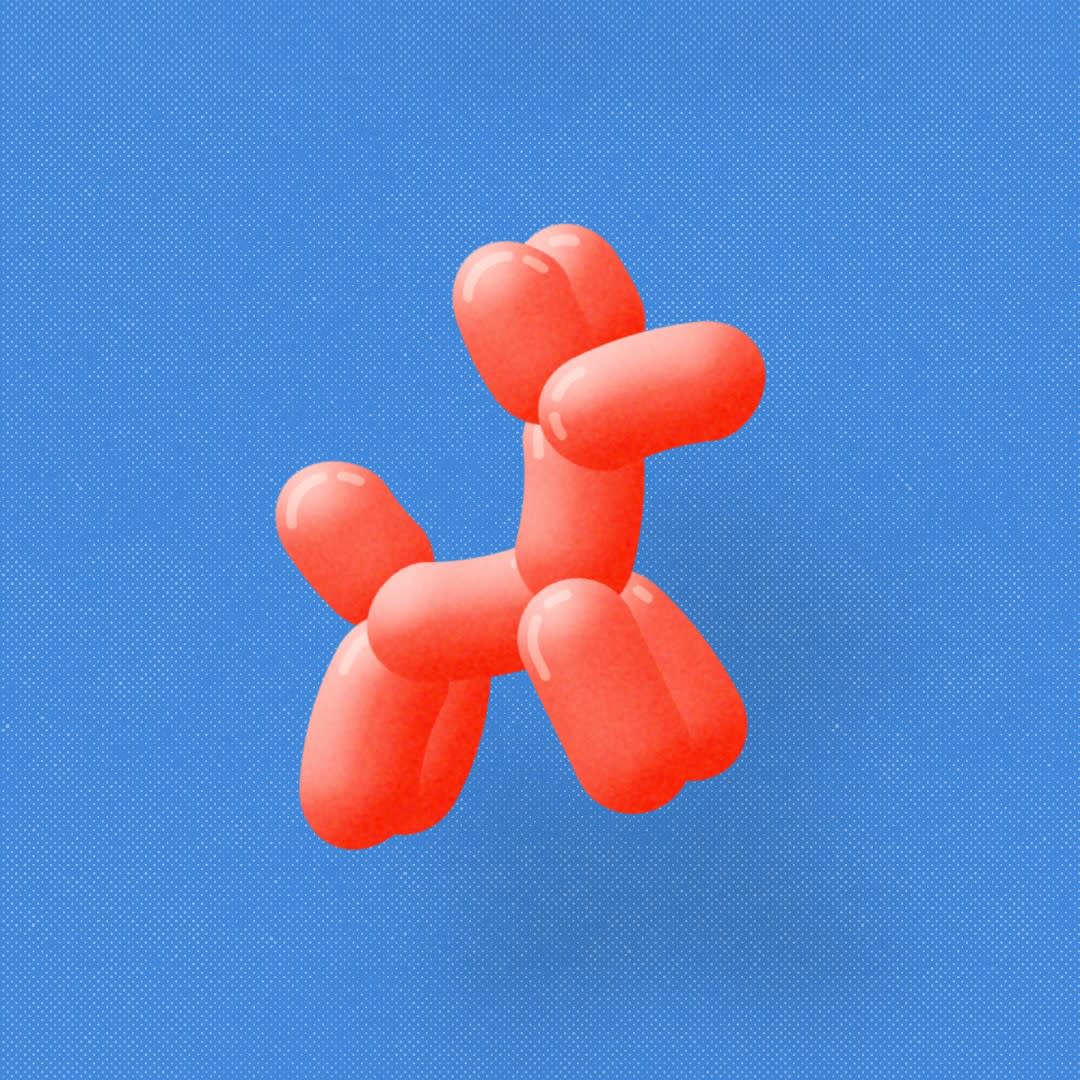 gif of balloon art of a dog transforming and twisting into different animals