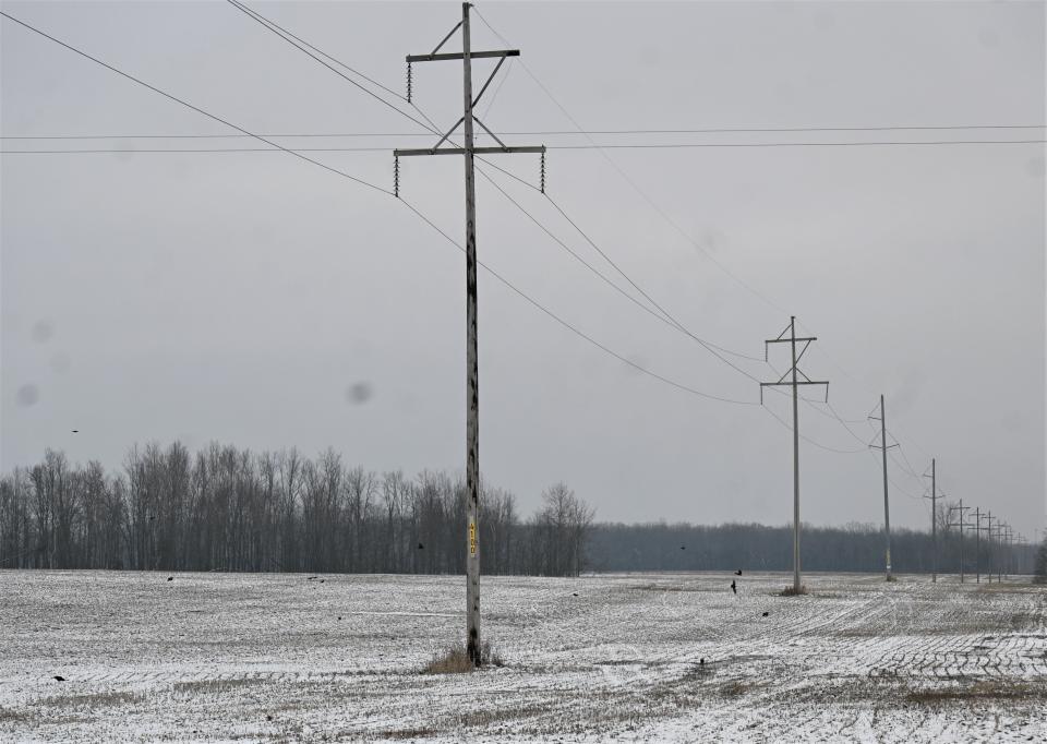 A power substation will go in on Lockwood Road at this 348 KV power grid line which connects the Snow Prairie substation to the Indiana grid to collect the solar energy.