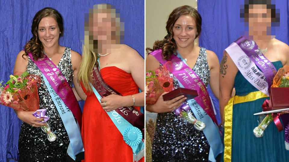 Melita Cupitt poses with a sash and a bunch of flowers after winning Miss Dalby Junior Showgirl