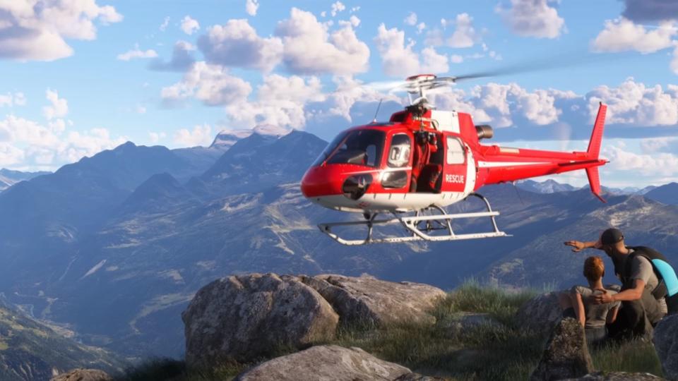 A mountain rescue taking place in  Microsoft Flight Simulator 2024