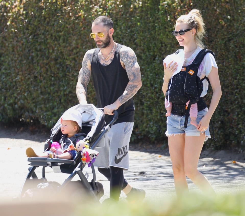 EXCLUSIVE: The genetically blessed family stroll the streets of Holmby Hills, Los Angeles. Source: Mega