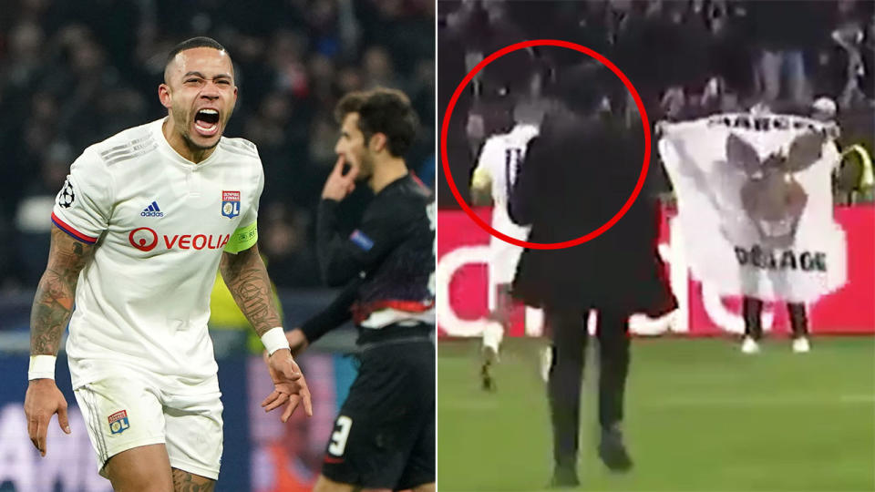 Seen here, Lyon captain Memphis Depay was incensed by a fan's nasty banner about a teammate.