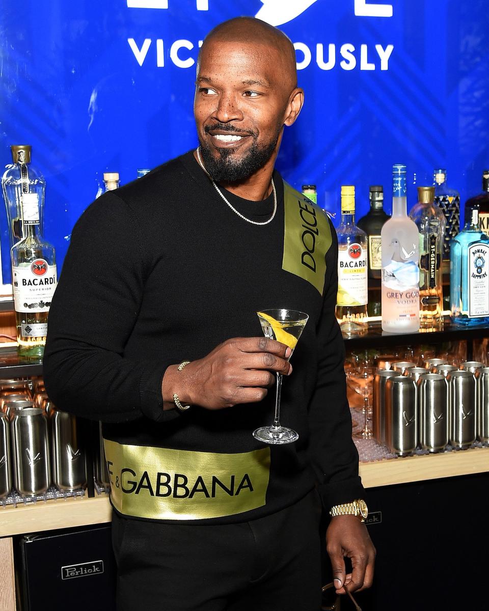 Jamie Foxx sips a cocktail at the Grey Goose launch of Live Victoriously on Tuesday in N.Y.C. 