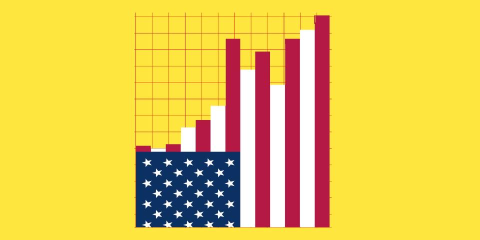 An American flag has been transformed into a bar graph.