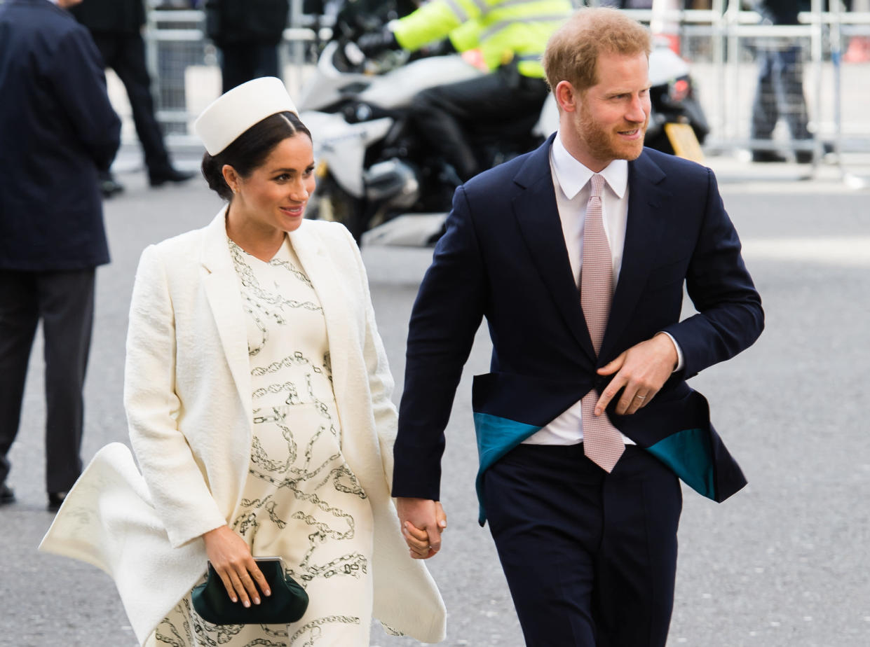 LONDON, ENGLAND - MARCH 11:  Prince Harry, Duke of Sussex and Meghan, Duchess of Sussex attend the Commonwealth Day service at Westminster Abbey on March 11, 2019 in London, England. (Photo by Samir Hussein/Samir Hussein/WireImage)