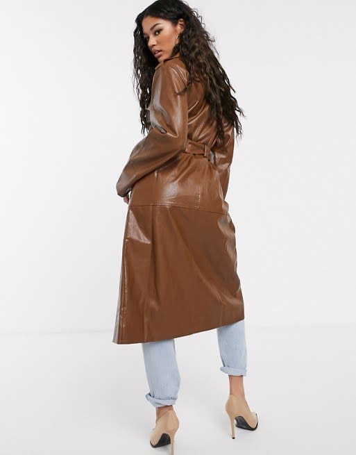 Croc Our World Faux Leather Belted Trench Coat