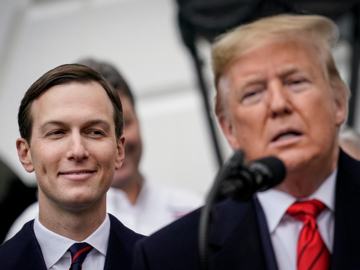 Senior Advisor Jared Kushner looks on as US President Donald Trump speaks before signing the United States-Mexico-Canada Trade Agreement (Getty Images)