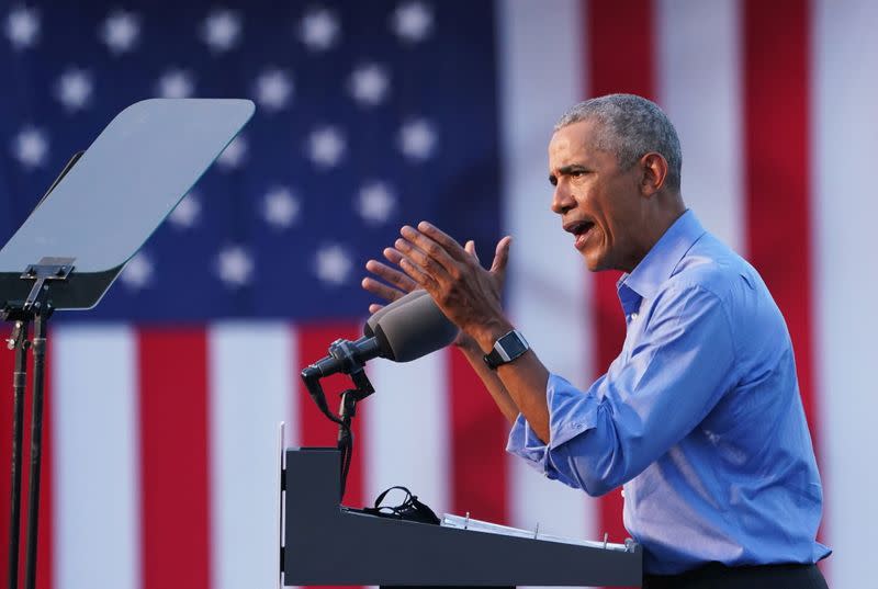 Former U.S. President Obama campaigns on behalf of Democratic presidential nominee Joe Biden in Philadelphia, Pennsylvania